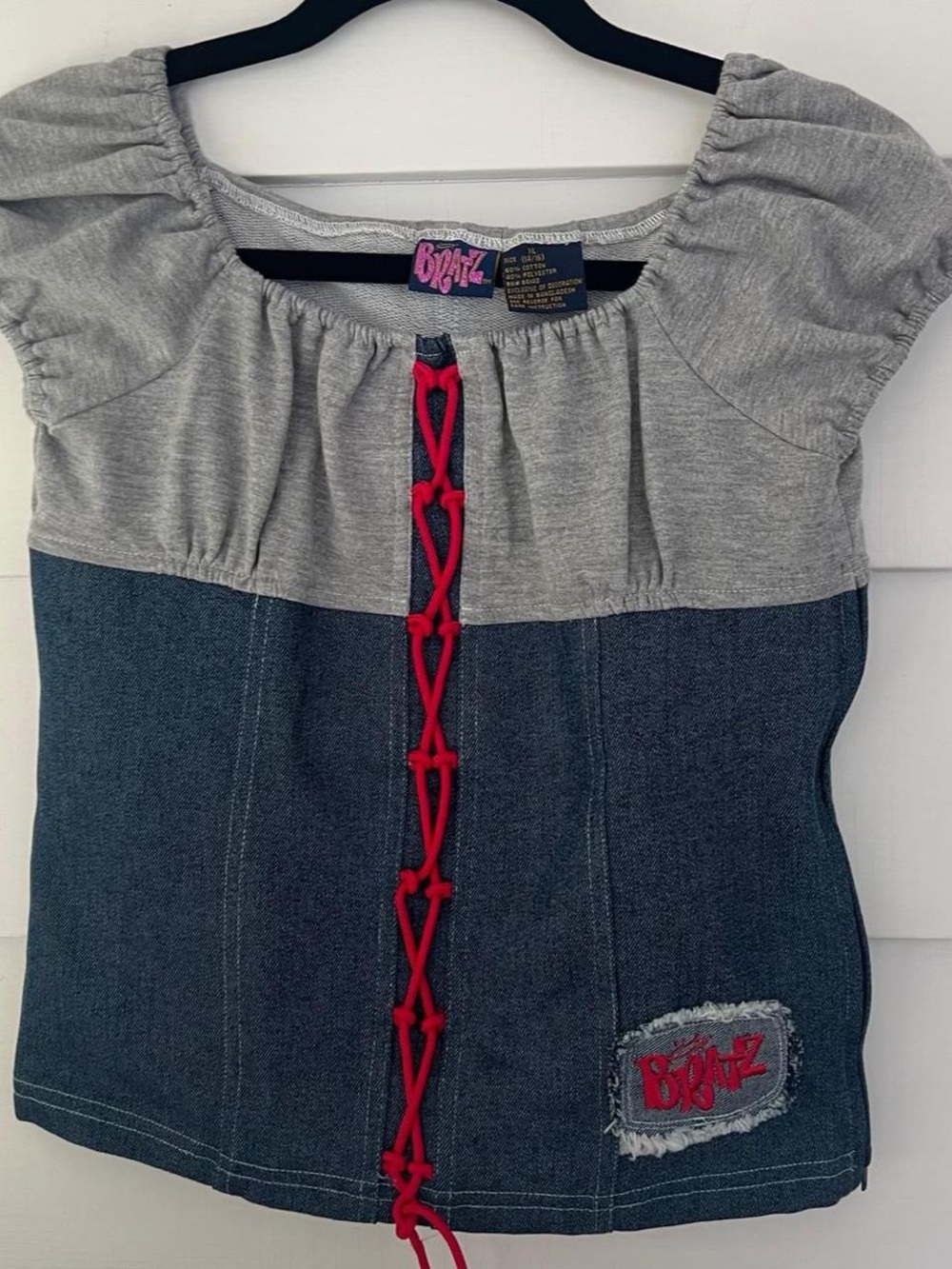 Y2K Bratz Two-Tone Denim & Grey Corset Style Blouse